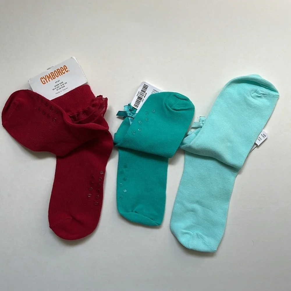 Set of 3 NWT Gymboree Socks Size 4T-6 Red Ruffle, Light & Dark Teal Socks